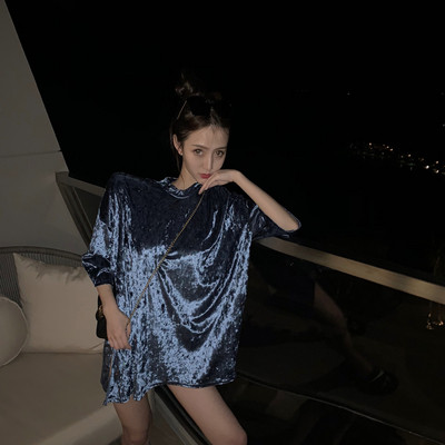 Tricou larg de catifea de dama elegant in doua culori