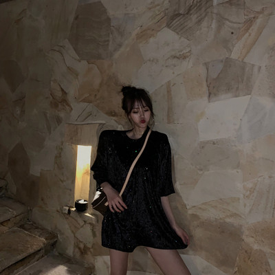 Tricou larg de catifea de dama elegant in doua culori