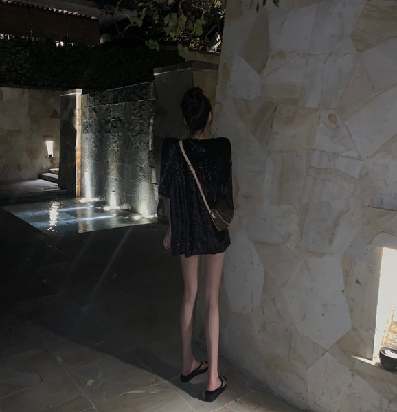 Tricou larg de catifea de dama elegant in doua culori