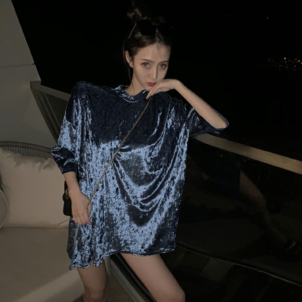 Tricou larg de catifea de dama elegant in doua culori