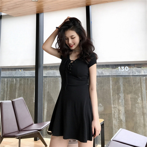 Rochie casual de dama in doua culori cu cravate