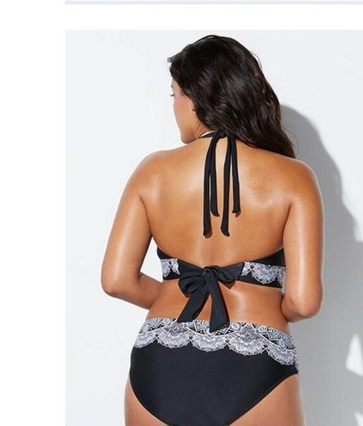 Costum de baie modern din două piese de culoare neagră până la 5XL