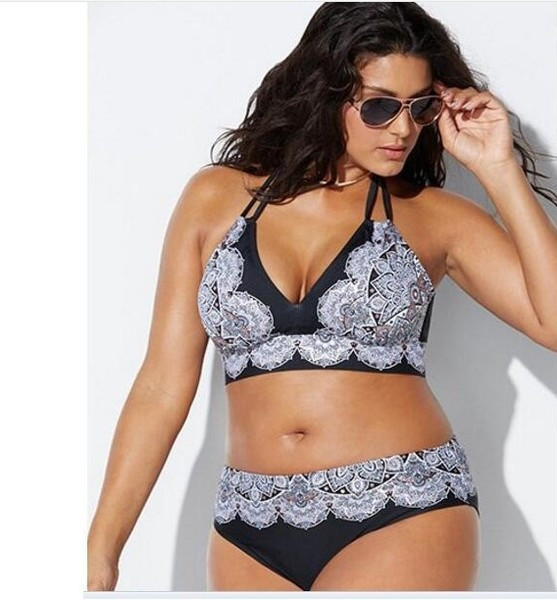 Costum de baie modern din două piese de culoare neagră până la 5XL