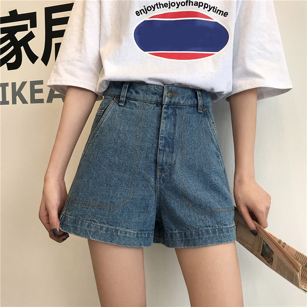 Pantaloni scurți din denim cu talie înaltă în albastru