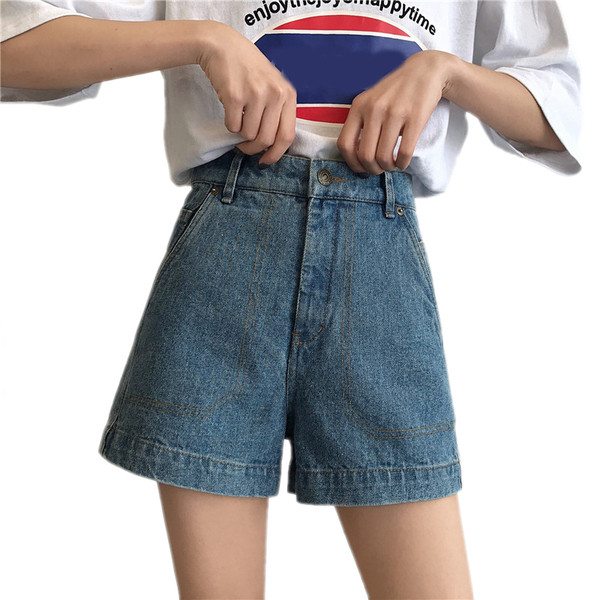 Pantaloni scurți din denim cu talie înaltă în albastru