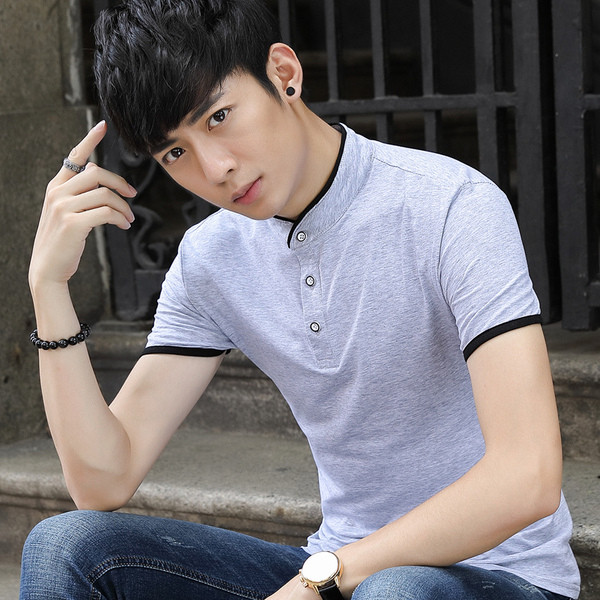 Tricou de bărbați actual cu guler și nasturi în patru culori