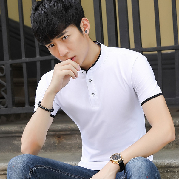 Tricou de bărbați actual cu guler și nasturi în patru culori