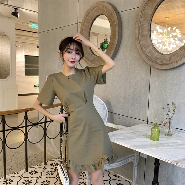 Rochie moderna de dama de culoare verde cu maneci scurte