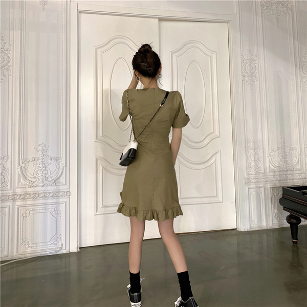 Rochie moderna de dama de culoare verde cu maneci scurte