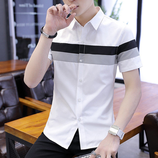 Cămașă bărbătească elegantă cu nasturi și mâneci scurte în două culori