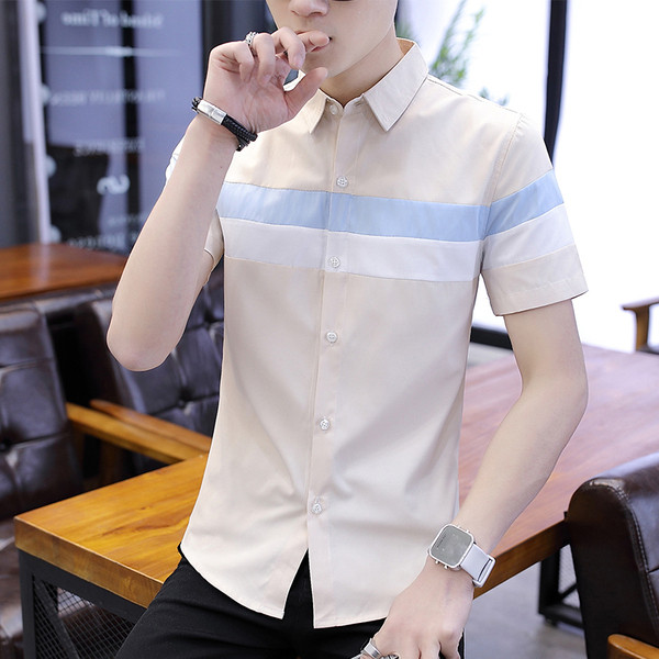 Cămașă bărbătească elegantă cu nasturi și mâneci scurte în două culori