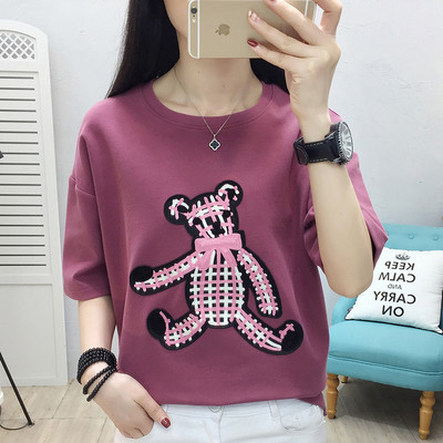 Stílusos női póló hímzéssel és O-nyakú két színben