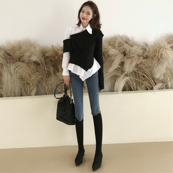 Stílusos női aszimmetrikus fehér ing