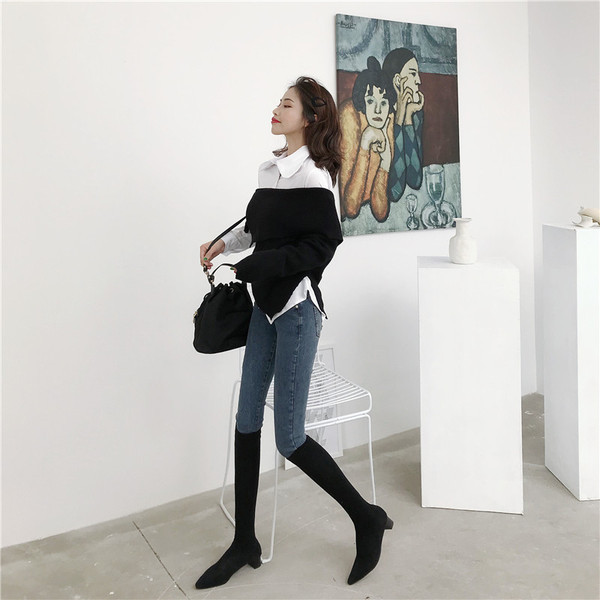 Stílusos női aszimmetrikus fehér ing