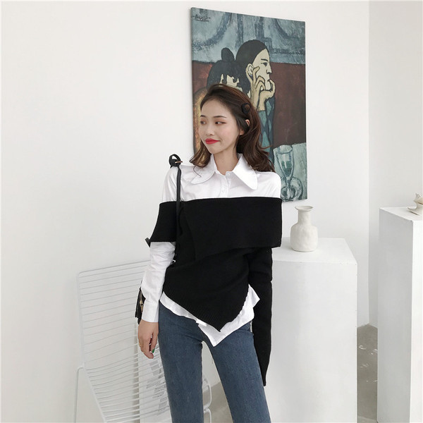 Stílusos női aszimmetrikus fehér ing