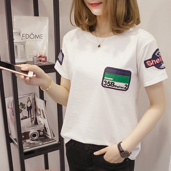 Tricou casual dama cu broderie si decolteu O in patru culori