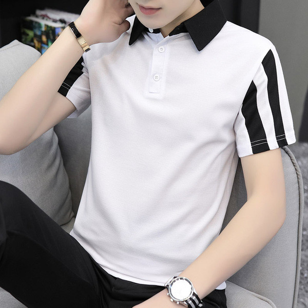 Tricou pentru bărbați cu mâneci scurte și guler alb-negru