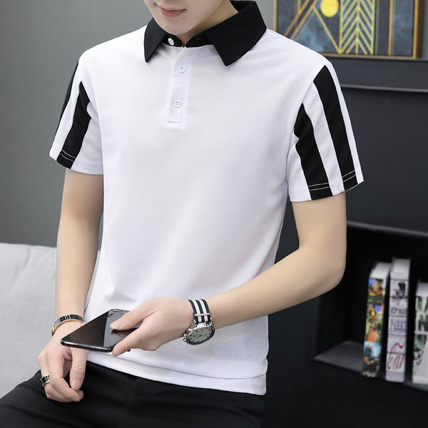 Tricou pentru bărbați cu mâneci scurte și guler alb-negru