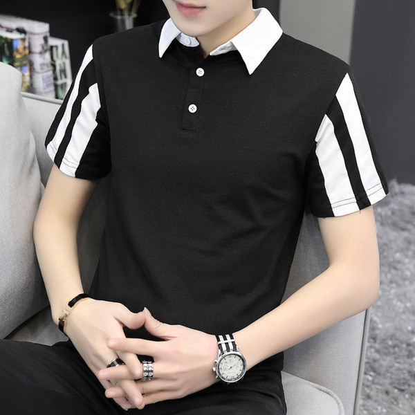 Tricou pentru bărbați cu mâneci scurte și guler alb-negru