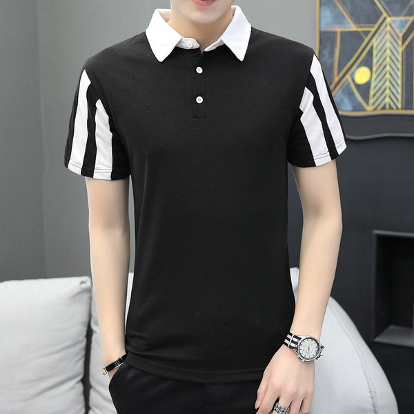 Tricou pentru bărbați cu mâneci scurte și guler alb-negru