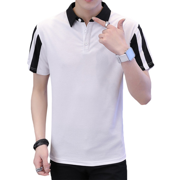 Tricou pentru bărbați cu mâneci scurte și guler alb-negru