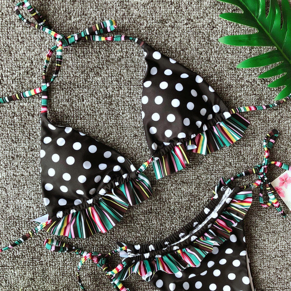 Costum de baie modern pentru femei din două piese cu puncte negre