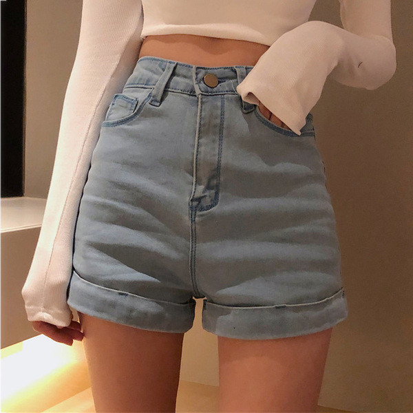 Blugi scurti dama casual cu talie inalta in doua culori