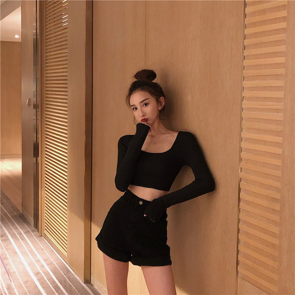 Blugi scurti dama casual cu talie inalta in doua culori