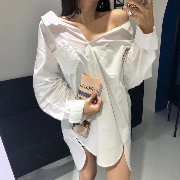 Cămașă lungă casual de damă în alb