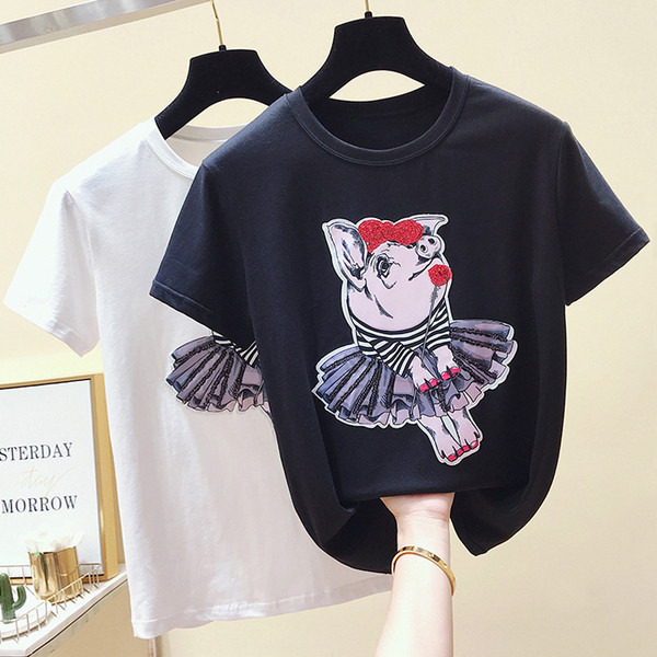 Γυναικείο μπλουζάκι με κεντήματα σε λευκό και μαύρο