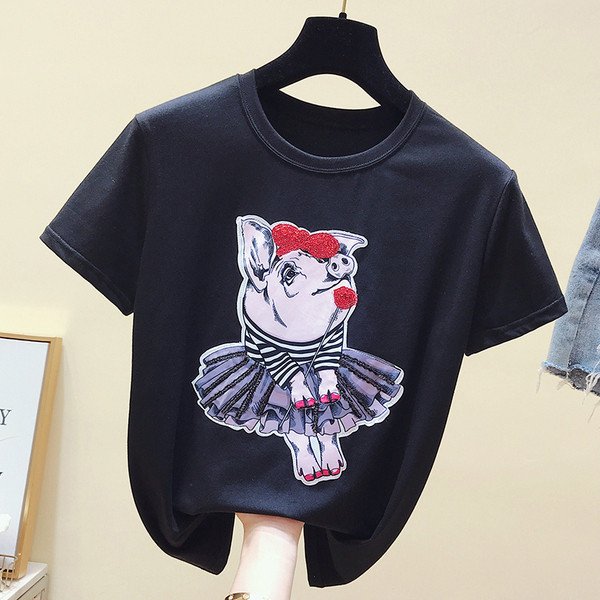 Γυναικείο μπλουζάκι με κεντήματα σε λευκό και μαύρο