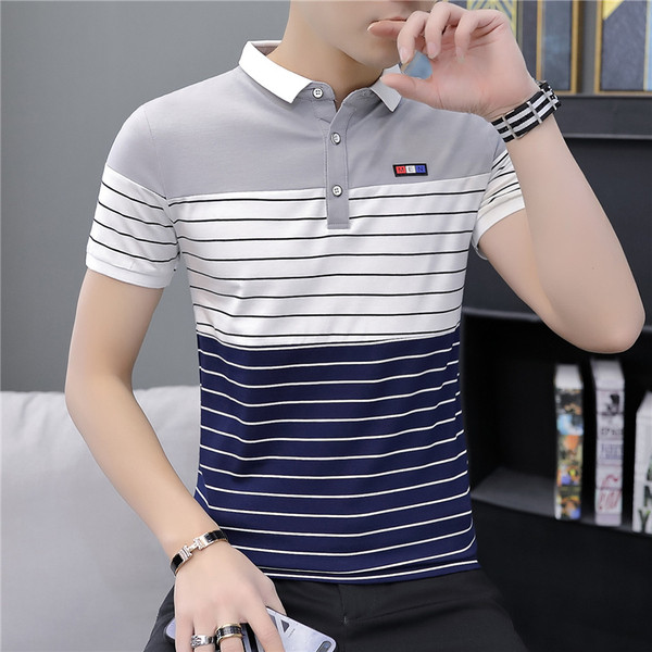 Tricou modern pentru bărbați cu emblemă și guler în trei culori