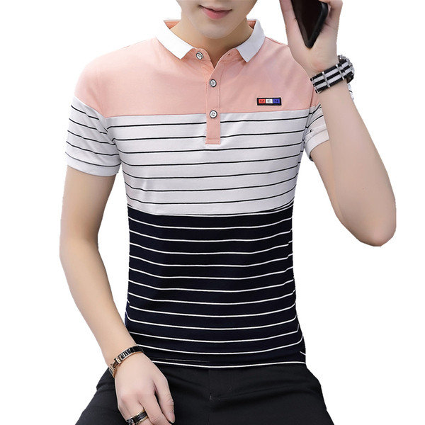 Tricou modern pentru bărbați cu emblemă și guler în trei culori