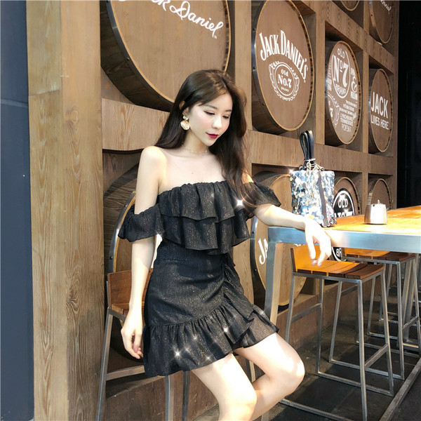 Rochie elegantă de damă, în două culori, cu mâneci căzute