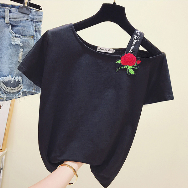 Κομψά γυναικεία μπλουζάκια με κέντημα σε κίτρινο, λευκό και μαύρο χρώμα