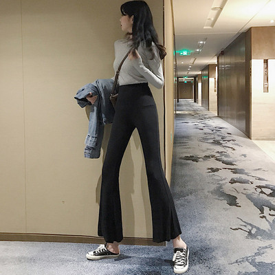 Модерен дамски панталон с висока талия в черен и сив цвят