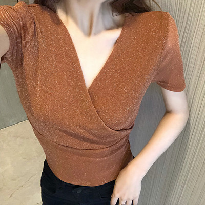 Modern női fényes blúz rövid ujjal több színben