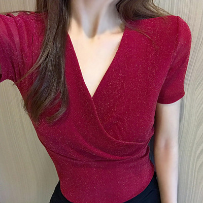 Modern női fényes blúz rövid ujjal több színben