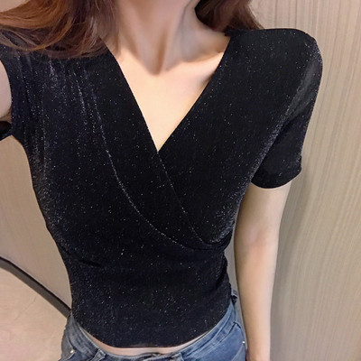 Modern női fényes blúz rövid ujjal több színben