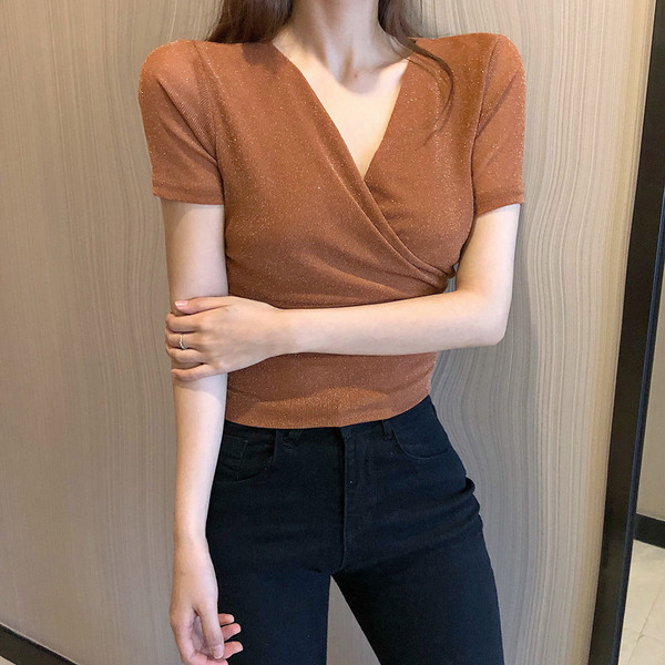 Modern női fényes blúz rövid ujjal több színben