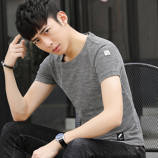 Férfi póló kék és szürke emblémával