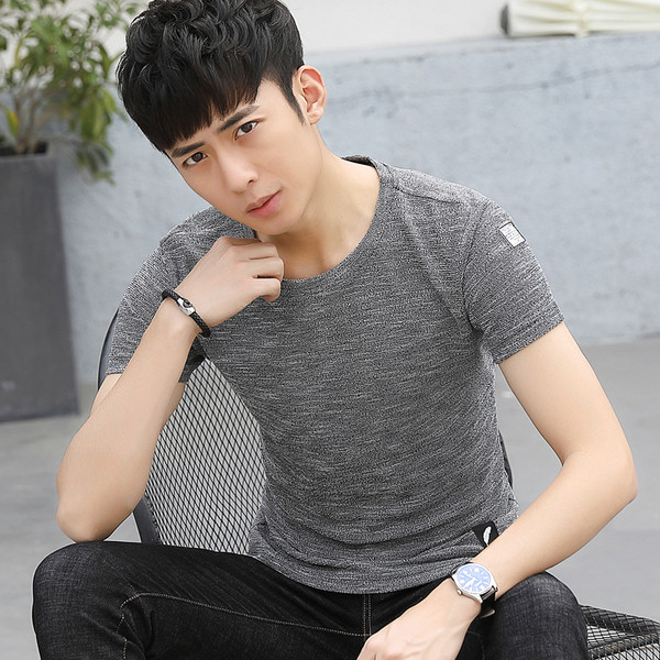 Férfi póló kék és szürke emblémával