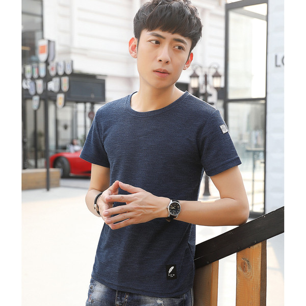 Férfi póló kék és szürke emblémával