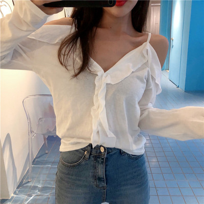 Stílusos női ing fehér színben, nyitott vállú