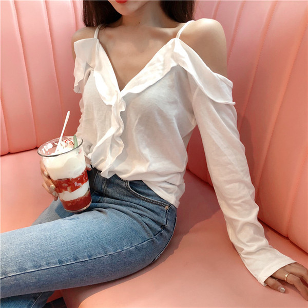 Stílusos női ing fehér színben, nyitott vállú