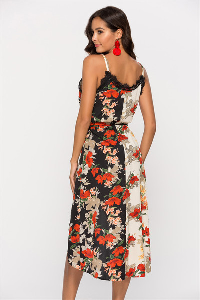 Rochie de dama asimetrica cu motive florale si cravate