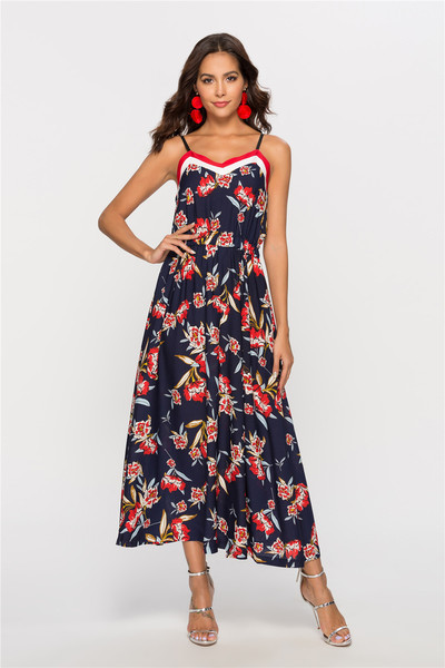 Rochie moderna de dama cu bretele subtiri si model floral