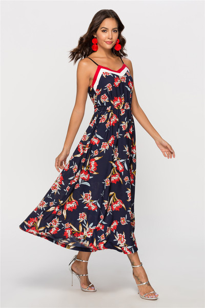 Rochie moderna de dama cu bretele subtiri si model floral