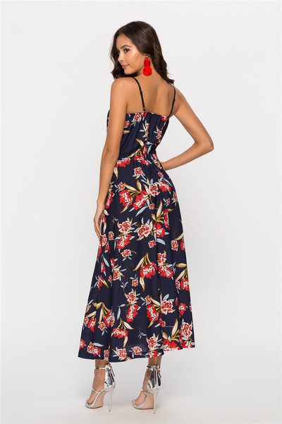 Rochie moderna de dama cu bretele subtiri si model floral