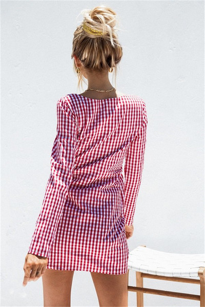 Kockás női ruha hosszú ujjal